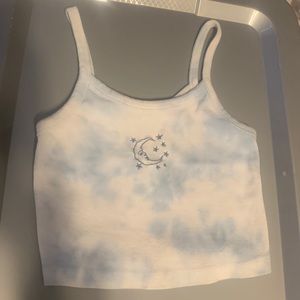 blue and white cropped tank. it’s a size small